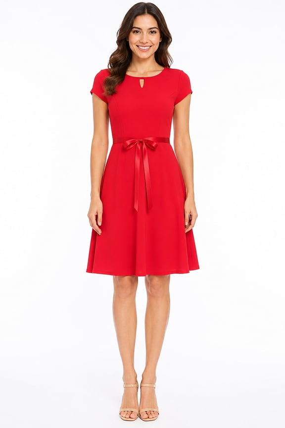 Women's Plus Size Casual Flared A Line Swing Dresses Short Sleeve With Belt Trim