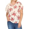 thumbnail image 1 of Women's Plus Size Casual Floral Flowy Short Sleeve Round Neck Key Hole Tee Blouse Top, 1 of 6