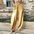 thumbnail image 1 of Women's Plus Size Casual High Expandable Waist Solid Color Polyester Wide Leg Sweatpants with Pockets ,Yellow, 1 of 6