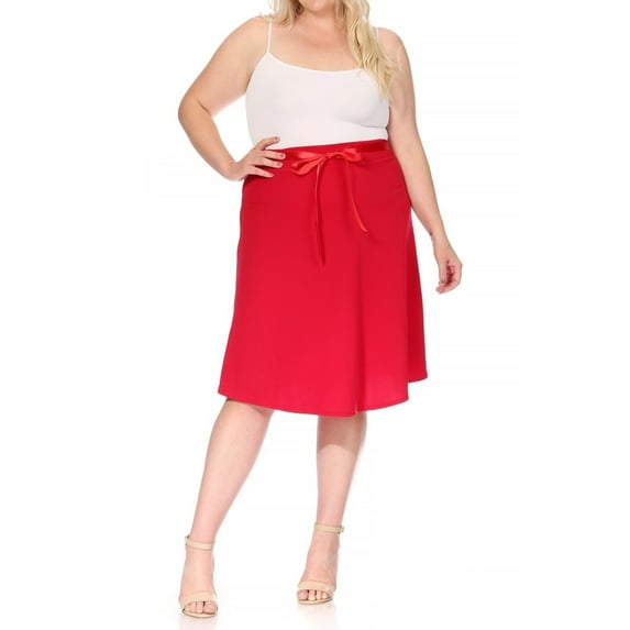Women's Plus Size Casual High Waist Bow Tie Belted A Line Midi Knee Length Skirts