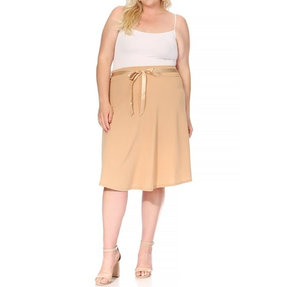 Women's Plus Size Casual High Waist Bow Tie Belted A Line Midi Knee Length Skirts