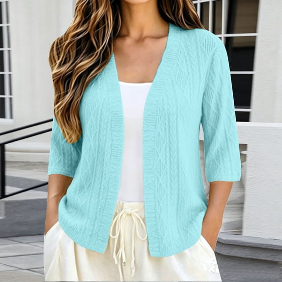Women's Plus Size Casual Hollow Out Open Front Cardigan Top 2026 Open Front Cropped Sweater Cardigan Crochet Cardigan Cropped Sweater by Blekii Sky Blue 4Xl