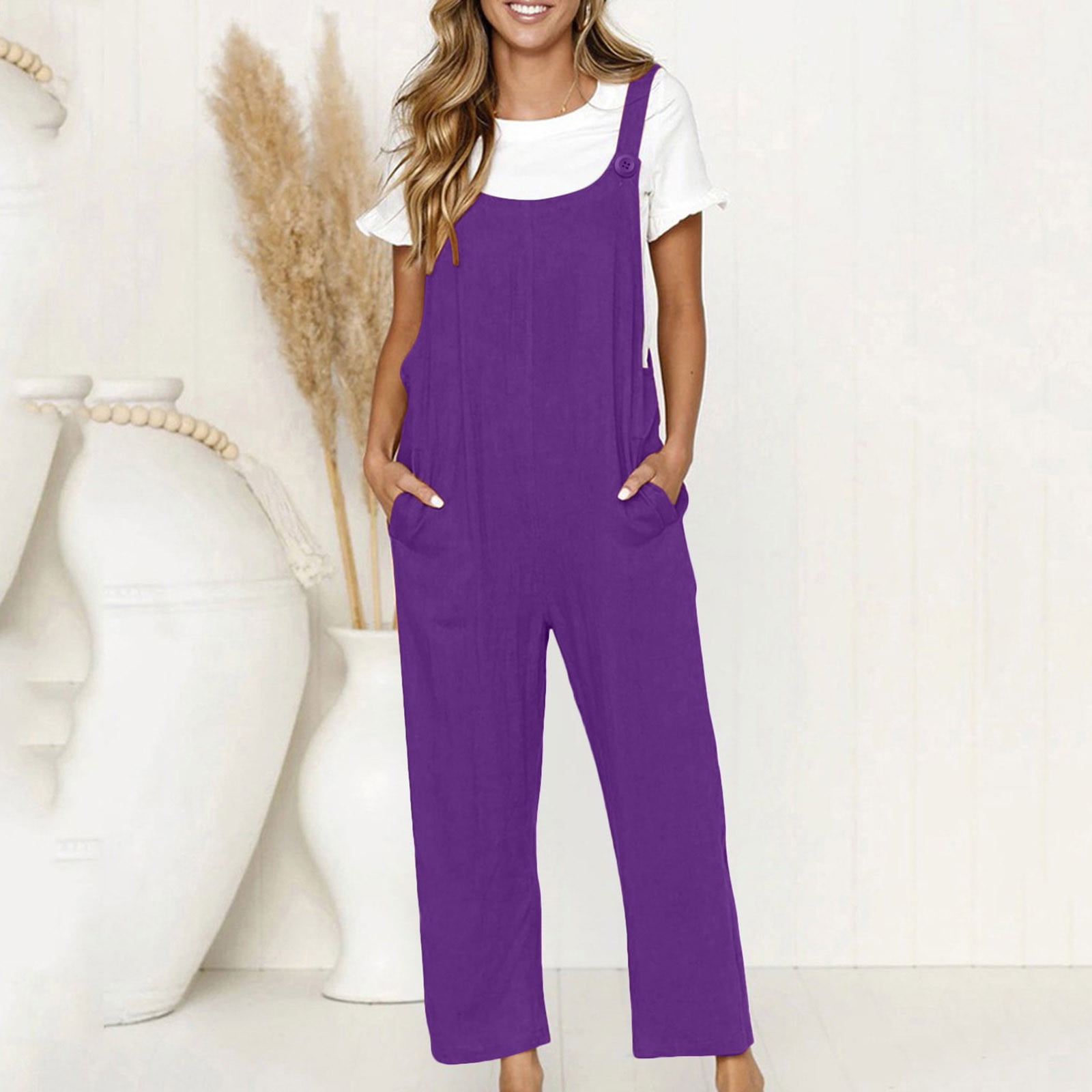 Plus Size Autumn Women Casual Solid Color Loose Jumpsuits