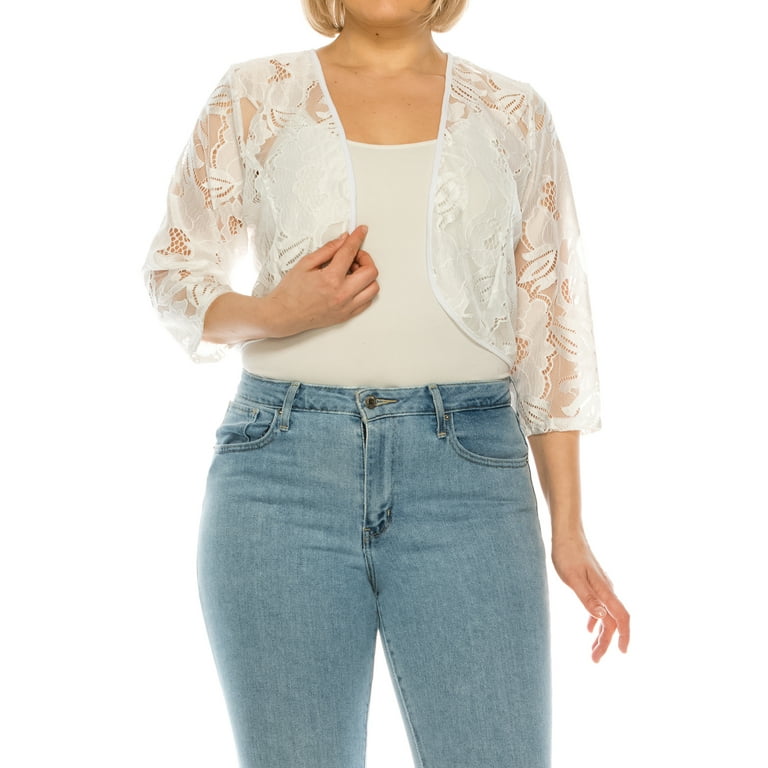 Moa Collection Women's Plus Size Lace Crochet Bolero Open Cardigan