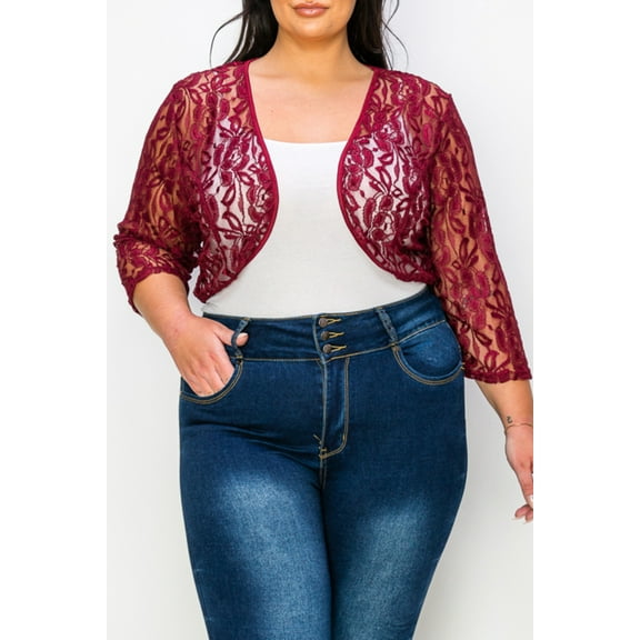 Moa Collection Women's Plus Size Lace Crochet Bolero Open Cardigan Sheer Cover-Up