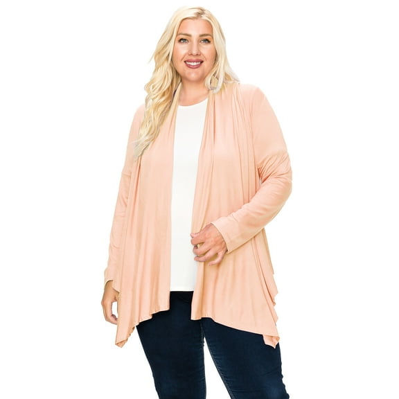 Moa Collection Women's Plus Size Casual Long Sleeve Drape Open Front Cardigan