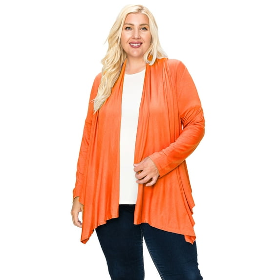 Moa Collection Women's Plus Size Casual Long Sleeve Drape Open Front Cardigan