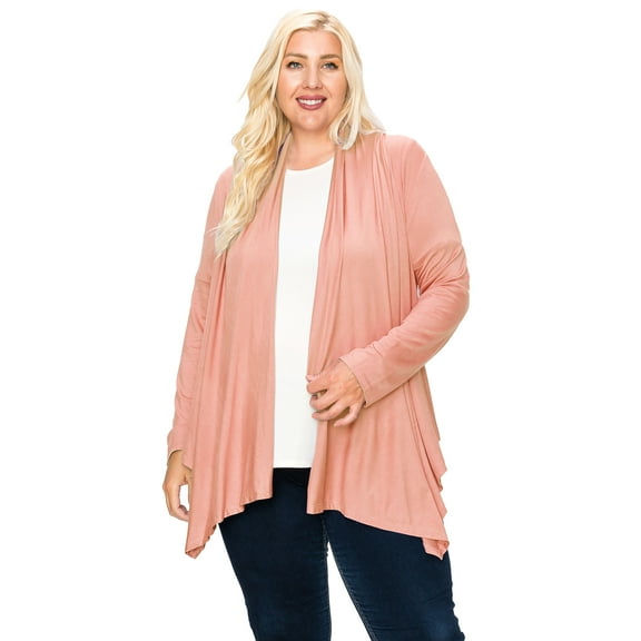Moa Collection Women's Plus Size Casual Long Sleeve Drape Open Front Cardigan