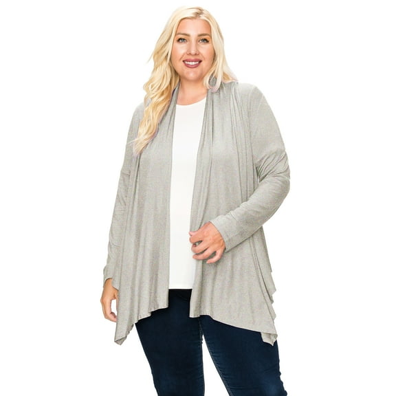 Moa Collection Women's Plus Size Casual Long Sleeve Drape Open Front Cardigan