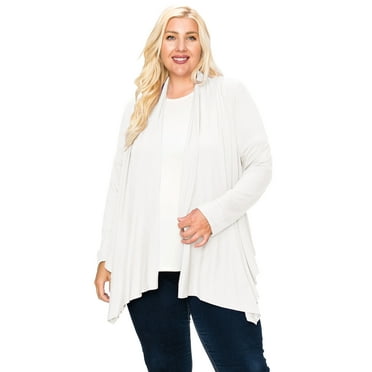 Moa Collection Women's Plus Size Casual Long Sleeve Drape Open Front Cardigan