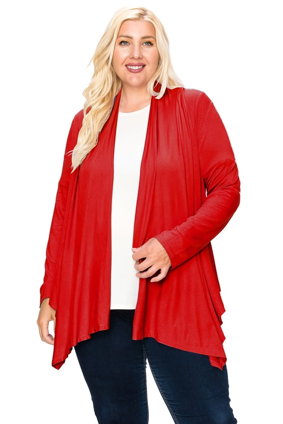 Women's Plus Size Casual Long Sleeve Drape Open Front Cardigan