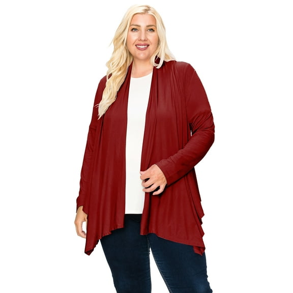 Moa Collection Women's Plus Size Casual Long Sleeve Drape Open Front Cardigan