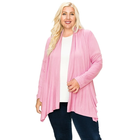 Moa Collection Women's Plus Size Casual Long Sleeve Drape Open Front Cardigan