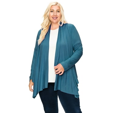 Moa Collection Women's Plus Size Casual Long Sleeve Drape Open Front Cardigan