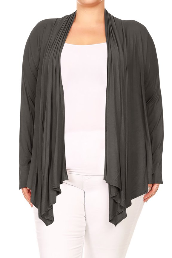 Casual Long Sleeve Draped Open Cardigan, Women's Plus