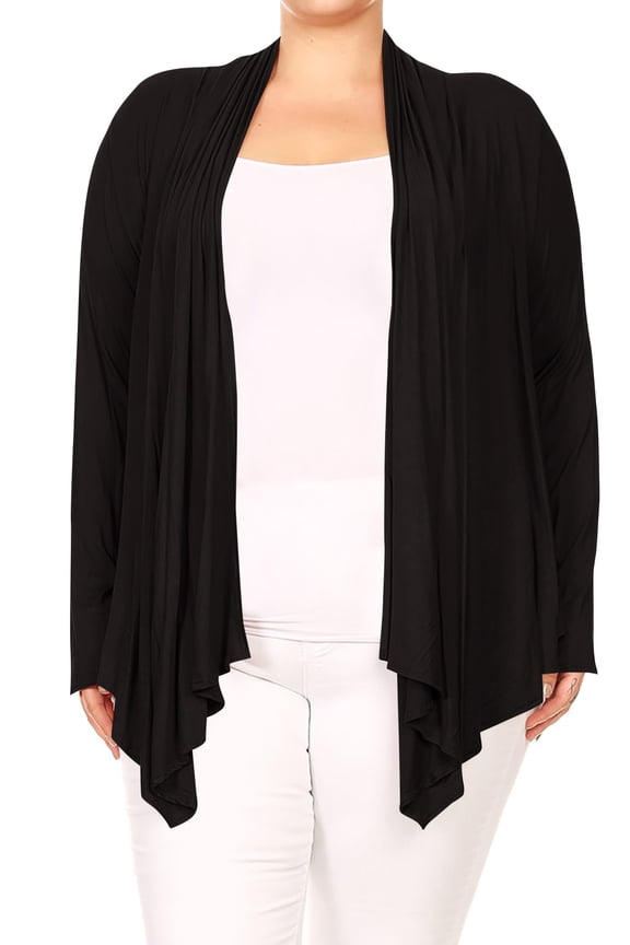 Casual Long Sleeve Draped Open Cardigan, Women's Plus
