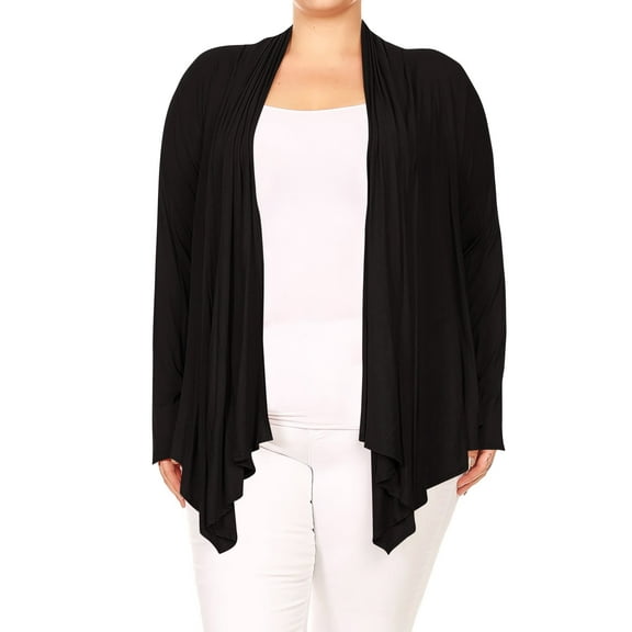 Moa Collection Women's Plus Size Casual Long Sleeve Draped Open Cardigan