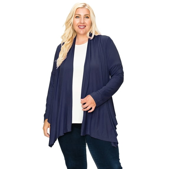 MOA COLLECTION Women's Plus Size Casual Long Sleeve Draped Open Front Solid Cardigan XL-4XL