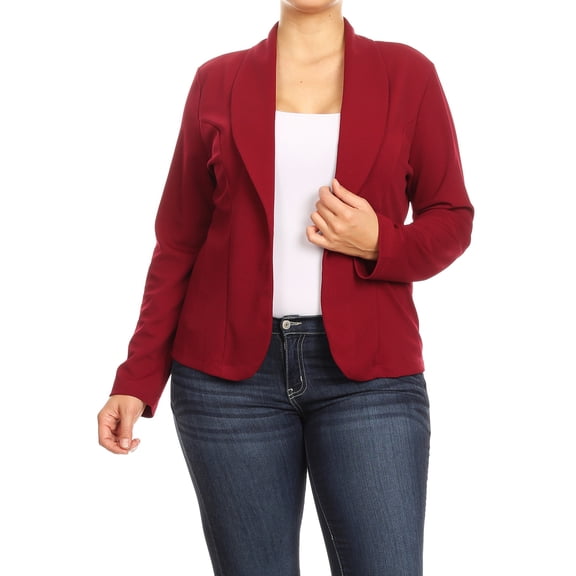 Women's Plus Size Casual Long Sleeve Fitted Solid Open Blazer Jacket