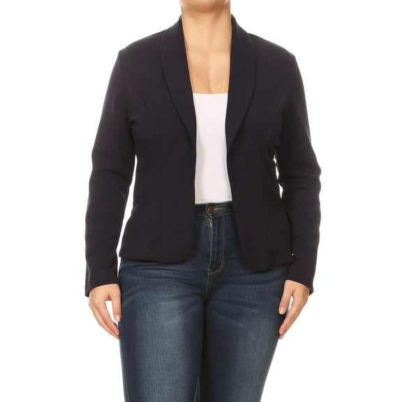 Women's Plus Size Casual Long Sleeve Fitted Solid Open Blazer Jacket