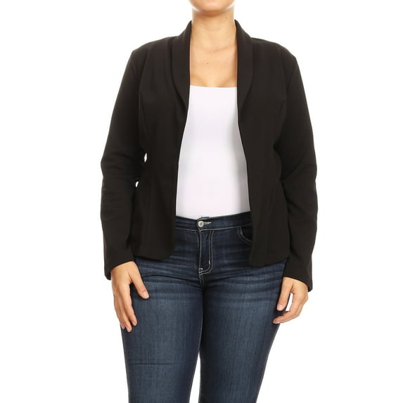Women's Plus Size Casual Long Sleeve Fitted Solid Open Blazer Jacket