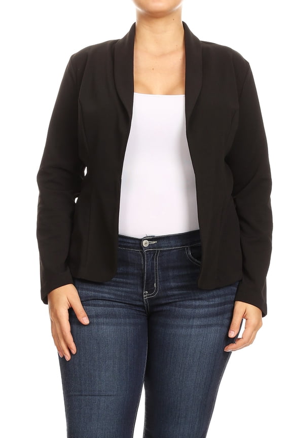 Women's Plus Size Casual Long Sleeve Fitted Solid Open Blazer Jacket