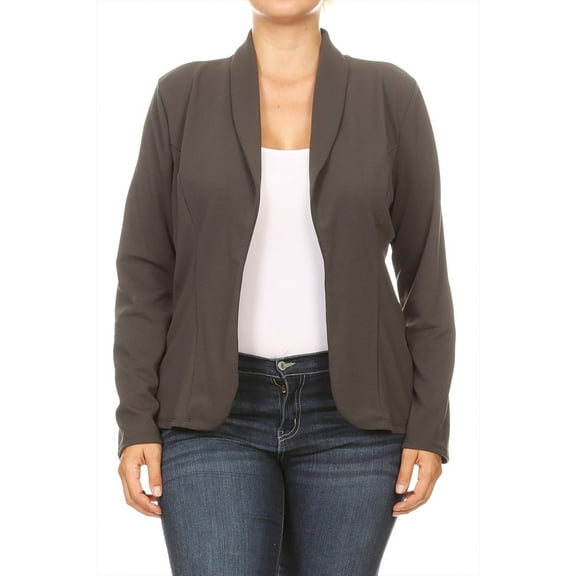 Women's Plus Size Casual Long Sleeve Fitted Solid Open Blazer Jacket