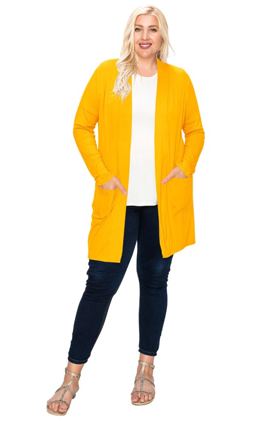 Women's Plus Size Casual Long Sleeve Loose Fit Solid Side Pockets Open Cardigan