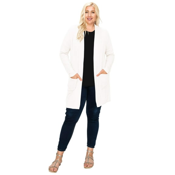 Women's Plus Size Casual Long Sleeve Loose Fit Solid Side Pockets Open Cardigan