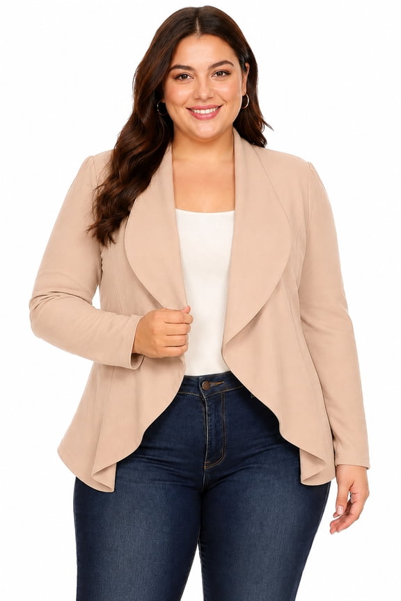 Women's Casual Plus Size Blazer Long Sleeve Open Front Solid and Print