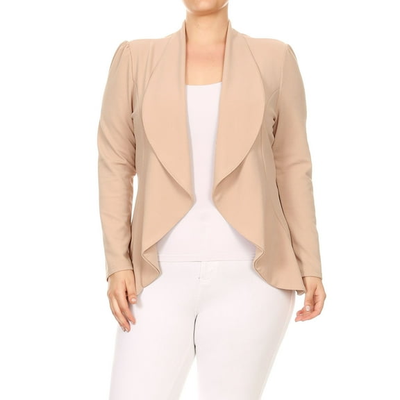 Women's Casual Plus Size Blazer Long Sleeve Open Front Solid and Print