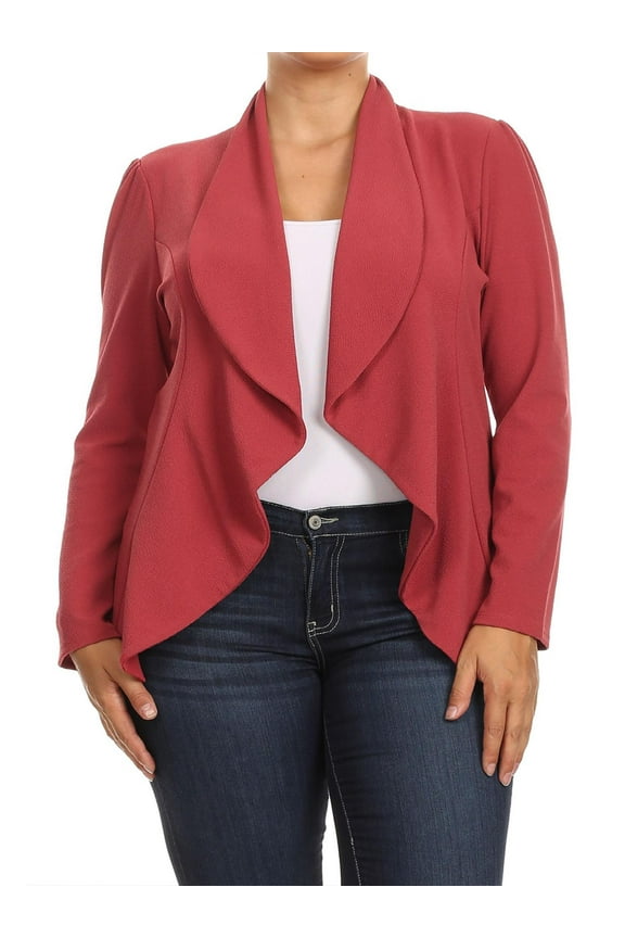 Women's Plus Size Casual Long Sleeve Open Front Jacket Blazer Made in USA