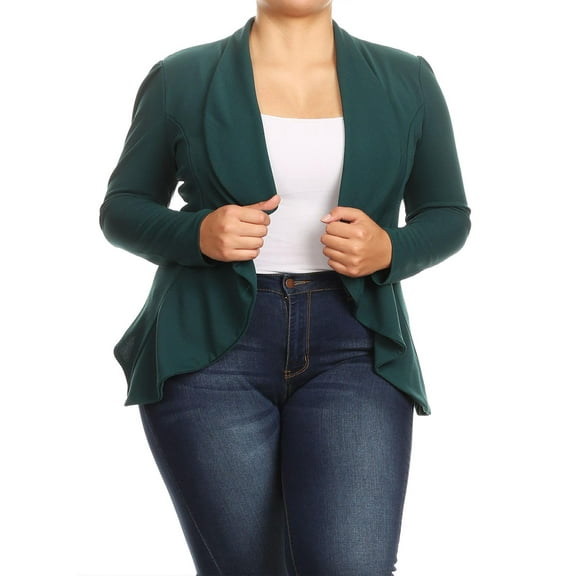 Women's Plus Size Casual Long Sleeve Open Front Jacket Blazer Made in USA