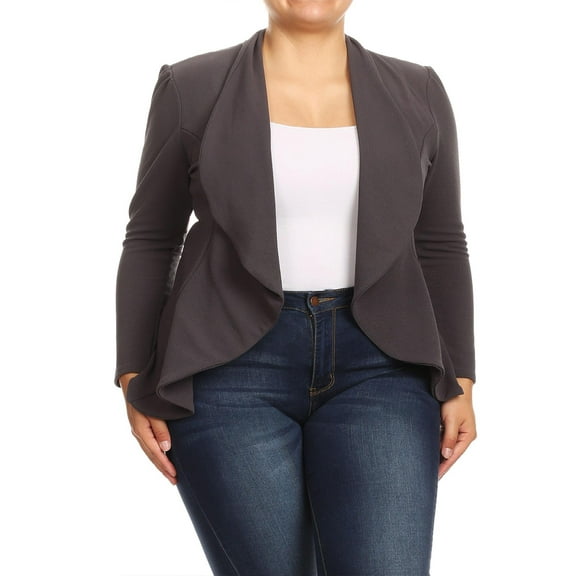 Women's Plus Size Casual Long Sleeve Open Front Jacket Blazer Made in USA