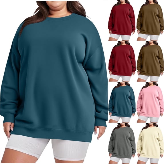 Women's Plus Size Casual Long Sleeve Round Neck Loose Fit Sweatshirt Tops Blouses Solid Color Soft for Daily Wear Loungewear Travel Fashion Essential Gift for Women | CSEONE,Pink L
