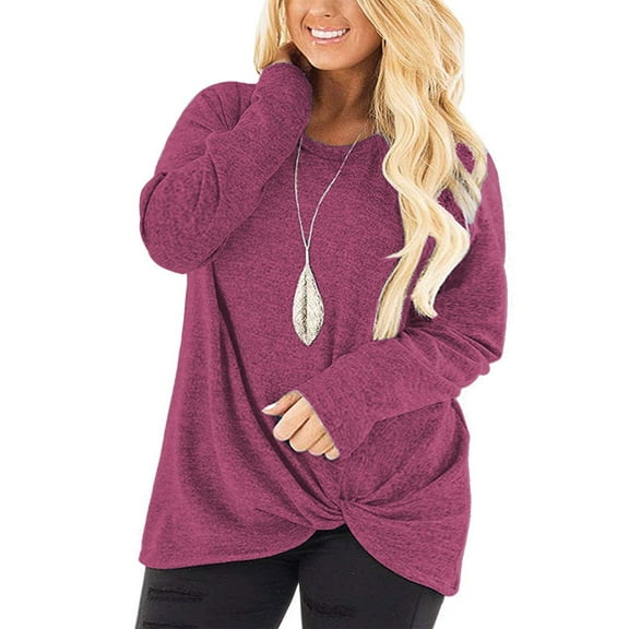 Women's Plus Size Casual Long Sleeve Twist Knot Tunics Tops Blouses Tshirts for Women
