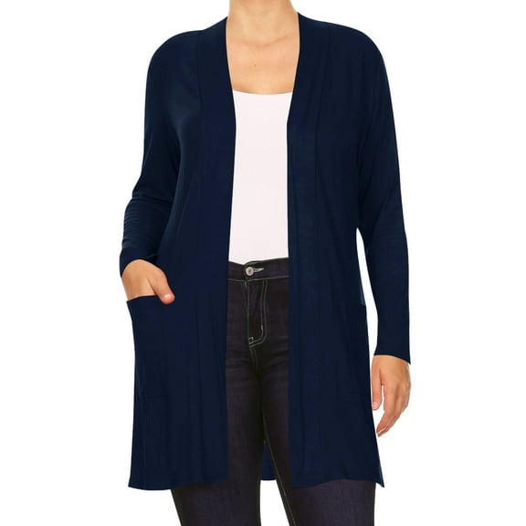 Women's Plus Size Casual Long Sleeves Loose Fit Side Pockets Solid Open Cardigan