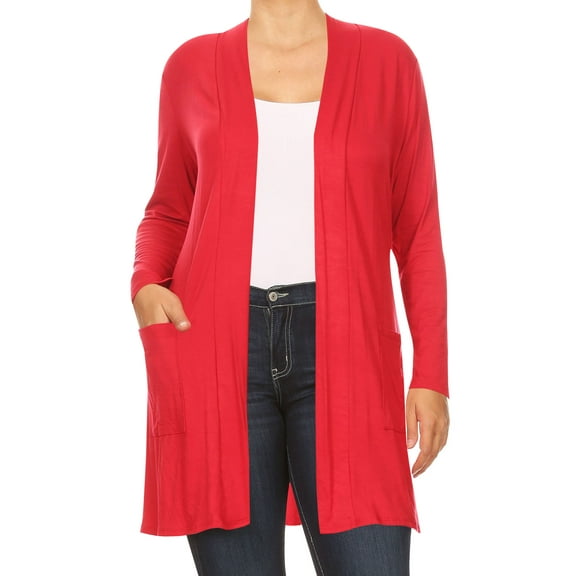 Women's Plus Size Casual Long Sleeves Loose Fit Side Pockets Solid Cardigan