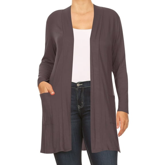 Women's Plus Size Casual Long Sleeves Loose Fit Side Pockets Solid Cardigan