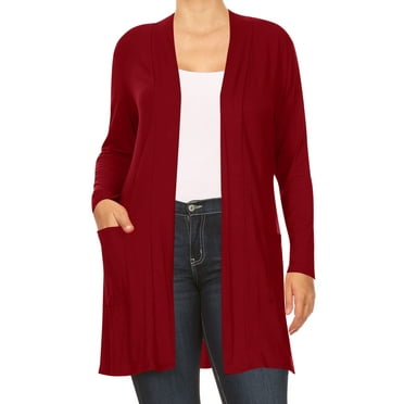 Women's Plus Size Casual Long Sleeves Loose Fit Side Pockets Solid Cardigan