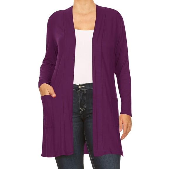 Women's Plus Size Casual Long Sleeves Loose Fit Side Pockets Solid Cardigan