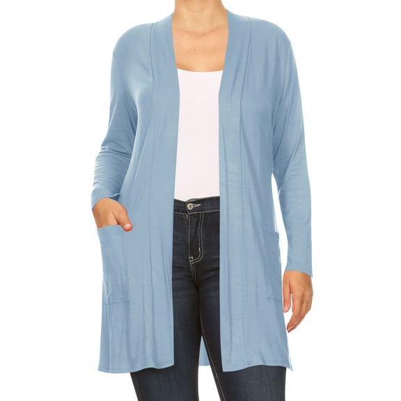 Women's Plus Size Casual Long Sleeves Loose Fit Side Pockets Solid Cardigan