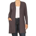 thumbnail image 1 of Women's Plus Size Casual Long Sleeves Loose Fit Side Pockets Solid Open Cardigan, 1 of 5
