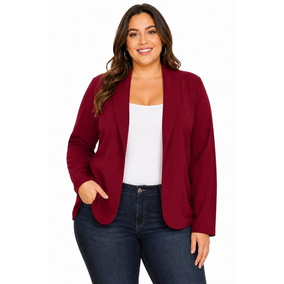 Women's Plus Size Casual Long Sleeves Open Front Office Work Wear Solid Blazer Jacket