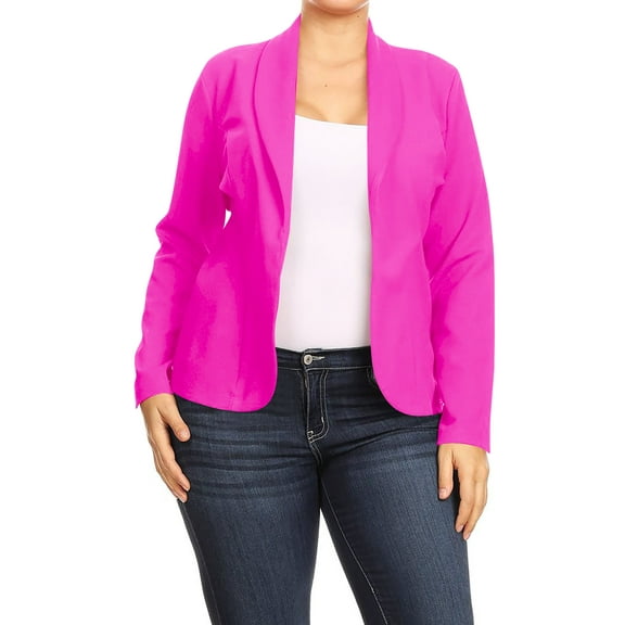 Women's Plus Size Casual Long Sleeves Open Front Office Work Wear Solid Blazer Jacket