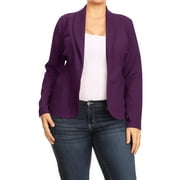 MOA COLLECTION Women's Plus Size Casual Long Sleeves Open Front Office Work Wear Solid Blazer Jacket