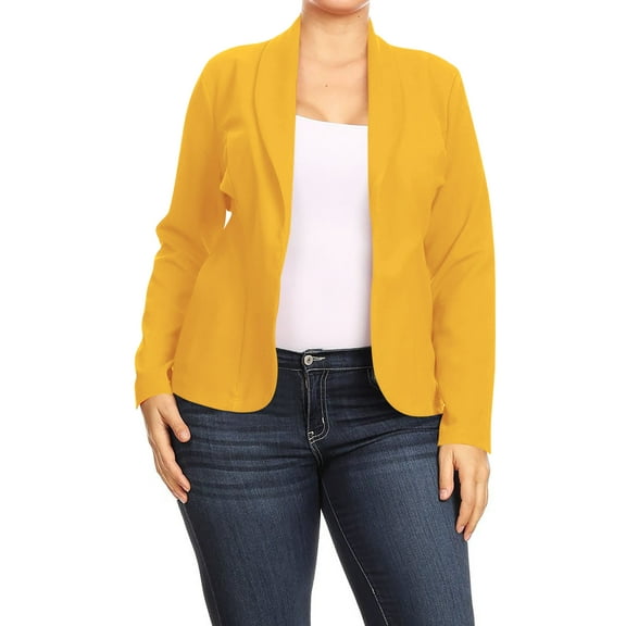 Women's Plus Size Casual Long Sleeves Open Front Office Work Wear Solid Blazer Jacket