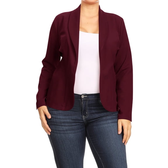 Women's Plus Size Casual Long Sleeves Open Front Office Work Wear Solid Blazer Jacket