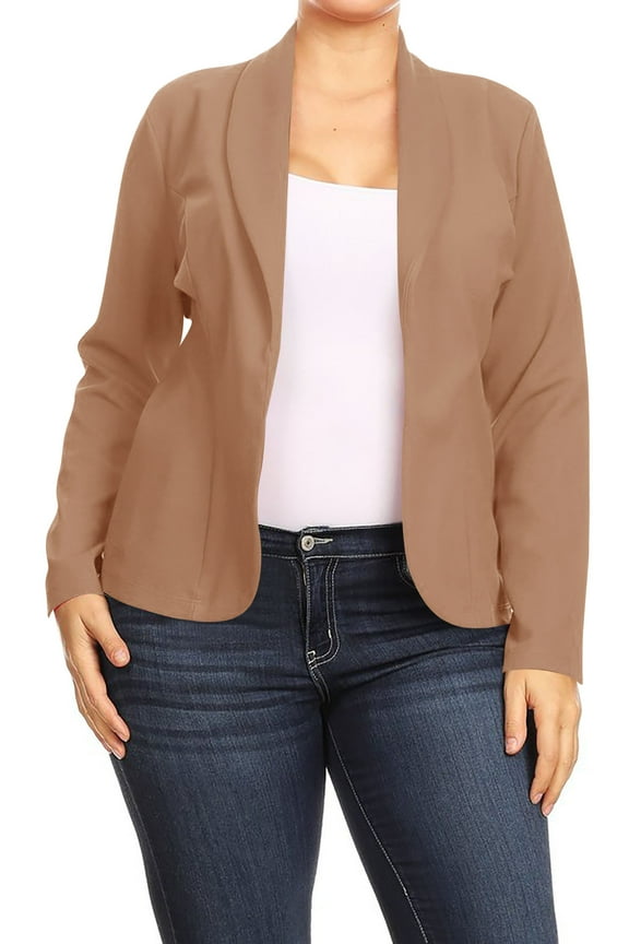 Women's Plus Size Casual Long Sleeves Open Front Office Work Wear Solid Blazer Jacket