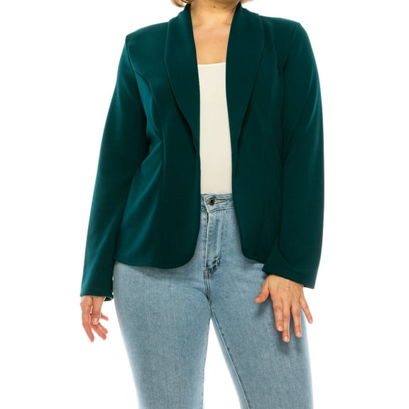 Women's Plus Size Casual Long Sleeves Open Front Office Work Wear Solid Blazer Jacket